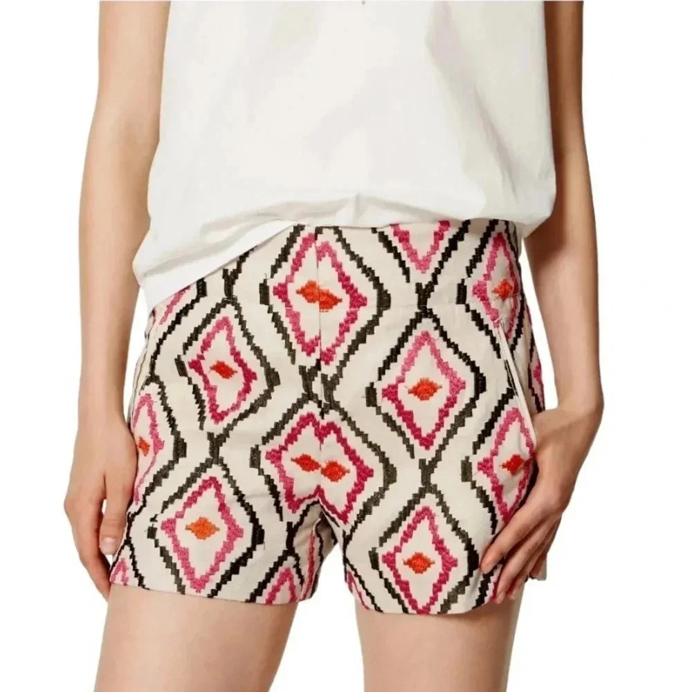 LOFT High Waist Geometric Pattern Shorts - Pink, Black, Orange